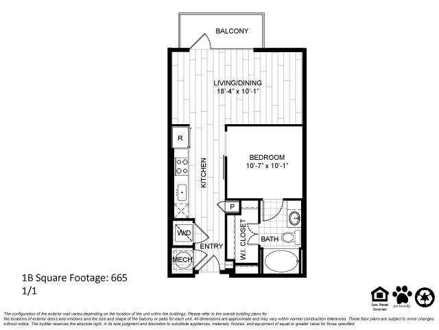 Teak at the Branch Floor Plan 1 Bedroom 1 Bath 1 Bed 1 Bath 605 sqft