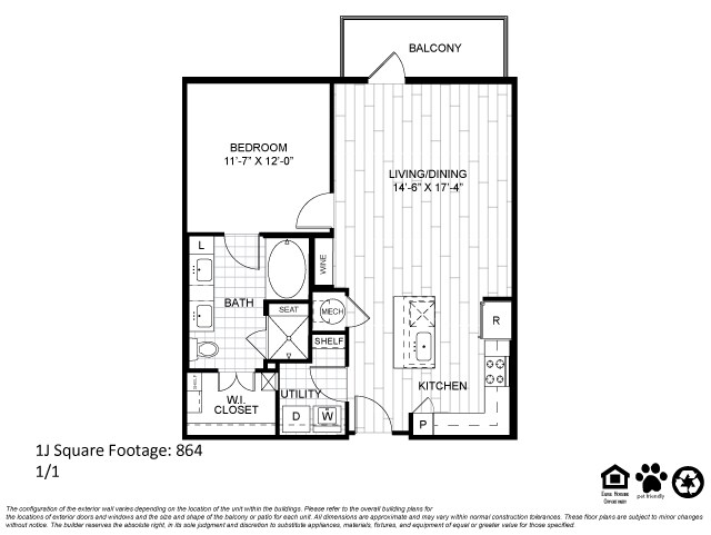 Teak at the Branch Floor Plan 1 Bedroom 1 Bath 1 Bed 1 Bath 796 sqft